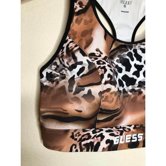 Guess Leopard Print Sports Bra Racerback Brown/ Tan Sz: L Gym Active Wear Yoga - Picture 5 of 11